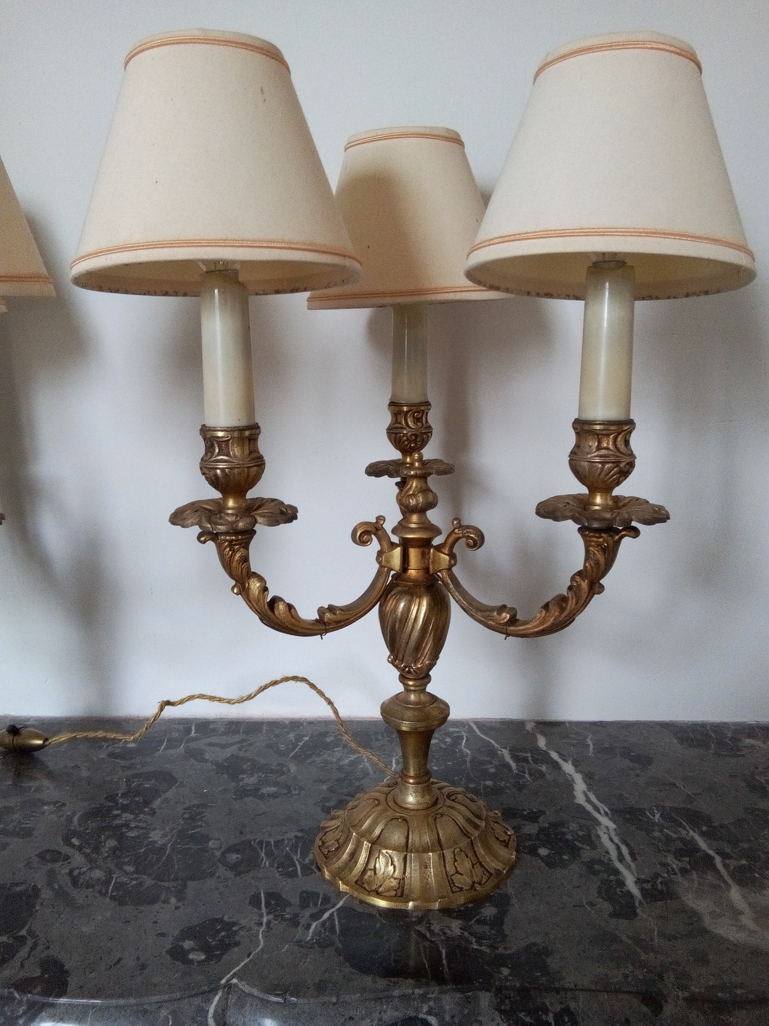 Pair of electrified candlesticks gilded bronze