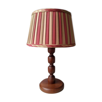 Vintage wooden table lamp with pleated fabric lampshade 1970