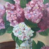Watercolor bouquet of hydrangeas still life 20th golden frame