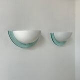 Pair of vintage post-modernist wall lights, white metal, perspex, France 1980