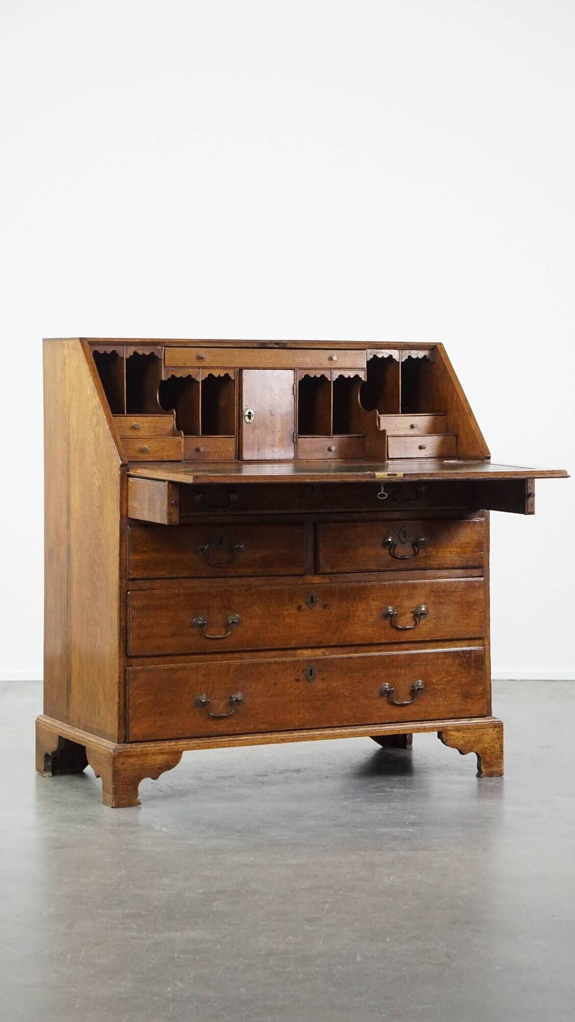 Large antique English oak secretaire from the 18th century