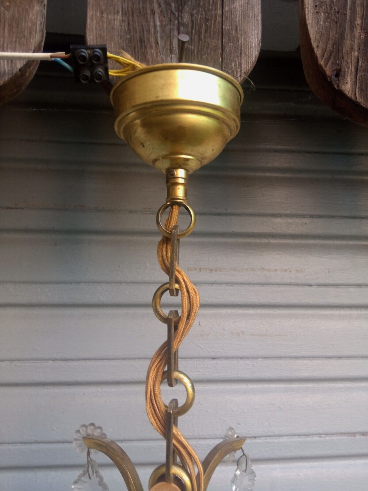 Old 4-light cage chandelier with crystal pendants