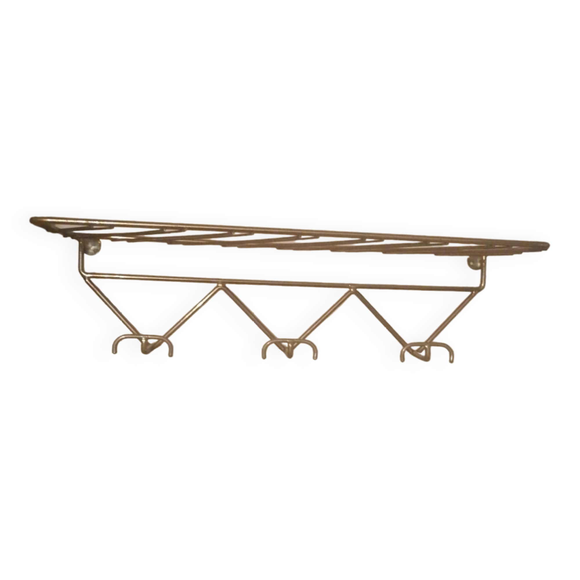 Wall mounted coat rack hats gold metal 1950 60