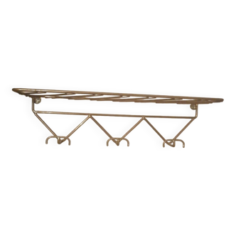 Wall mounted coat rack hats gold metal 1950 60