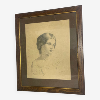 Dessin au Crayon, École du XIXe siècle - Portrait de Femme