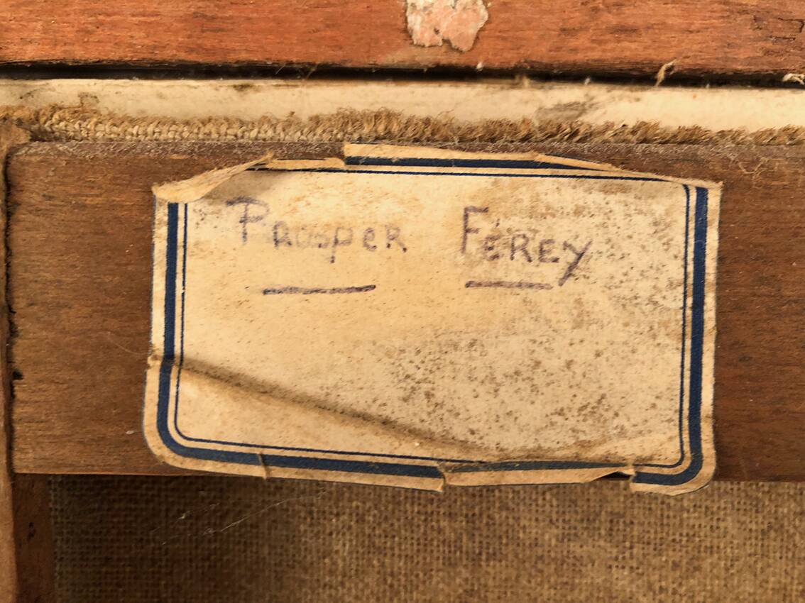 Prosper Ferey, large oil on canvas, “Shepherdess and her flock” mid-19th century