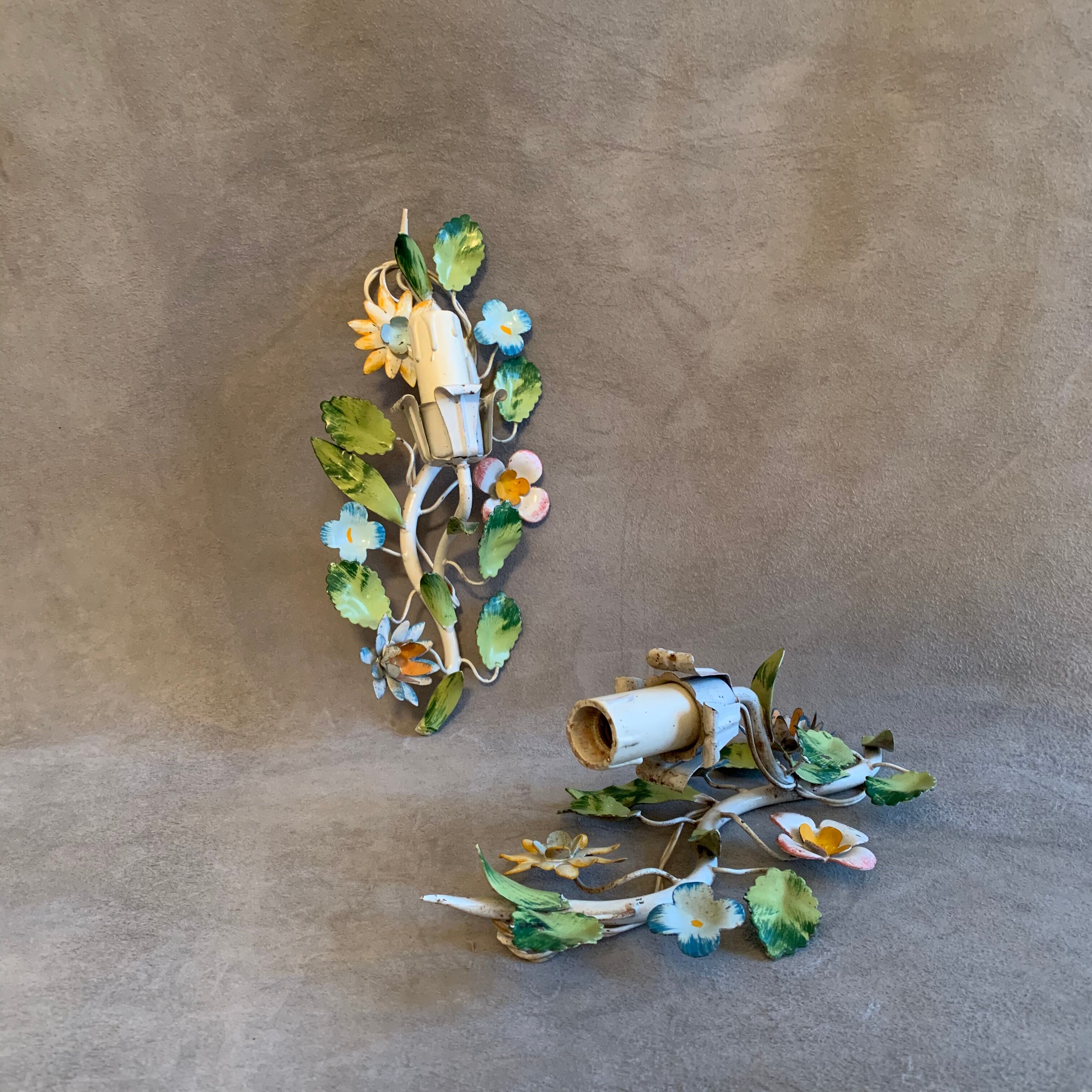 Colorful painted metal floral wall light