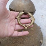 Pot in hammered copper and natural stones mounted in lamp india asia