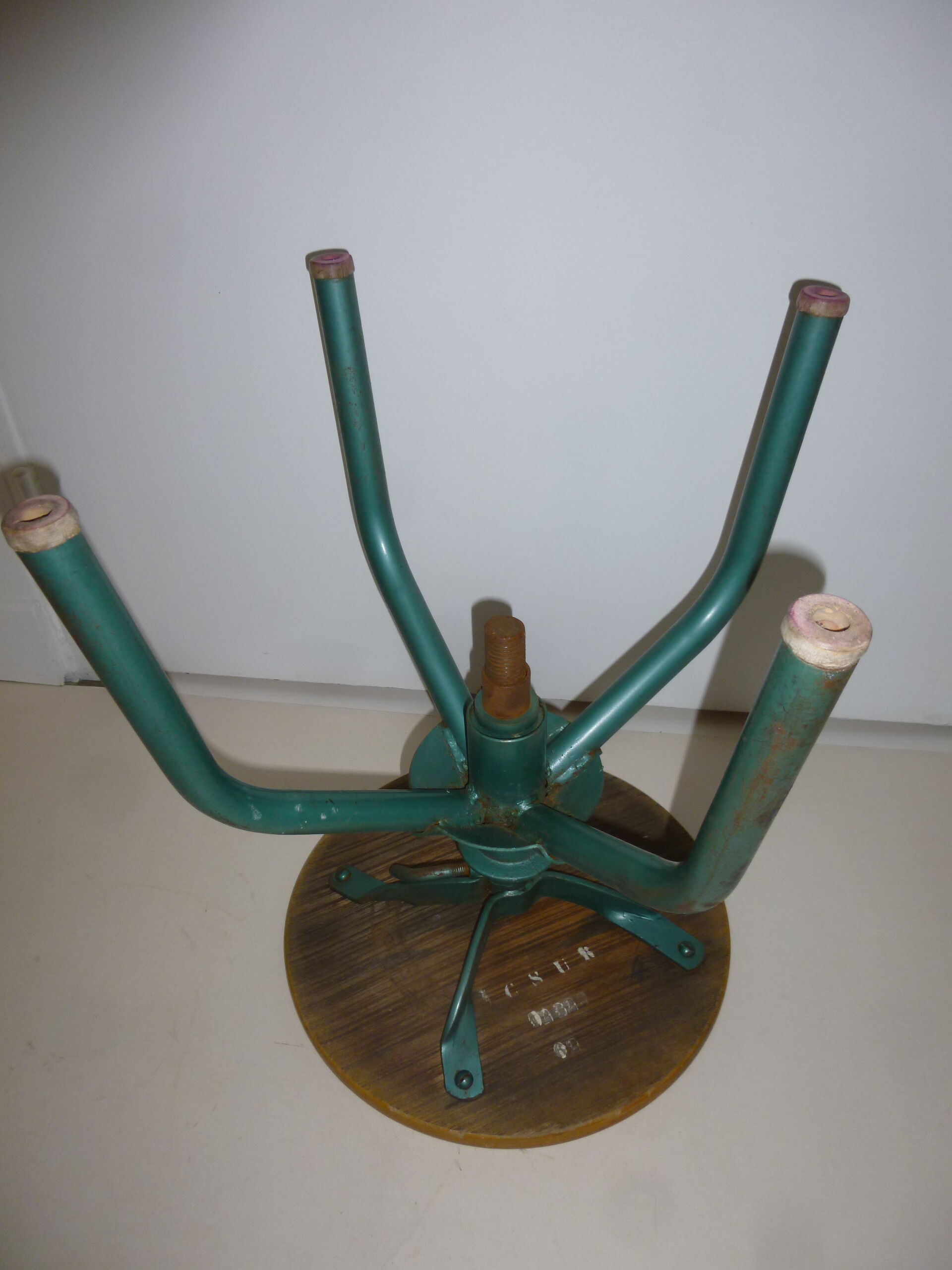Wooden and metal industrial screw stool