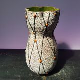 Ancient ceramic vase grey decor black, orange interior vintage green
