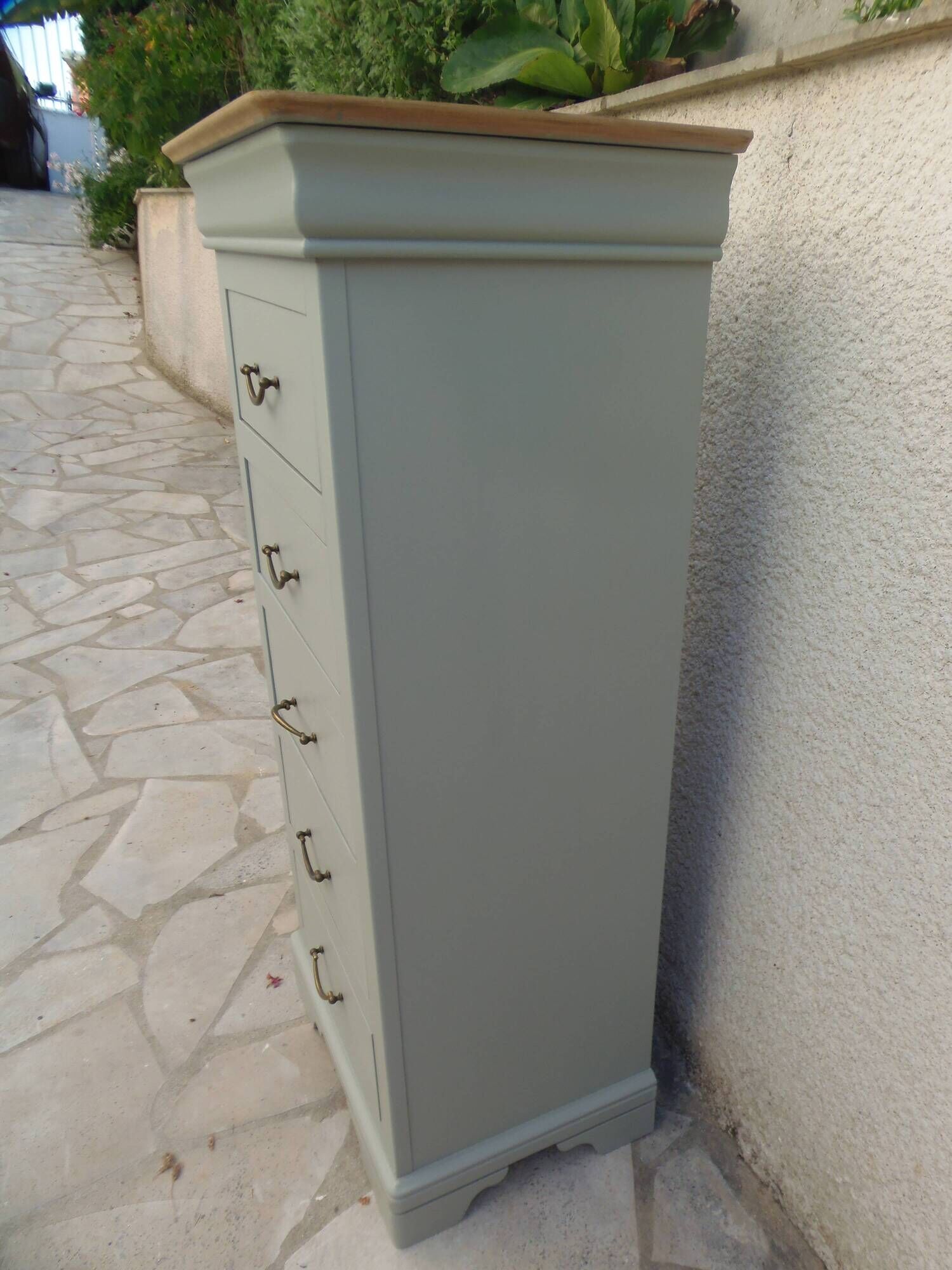 Chiffonnier style Louis Philippe, entièrement restauré sublimé vert de gris