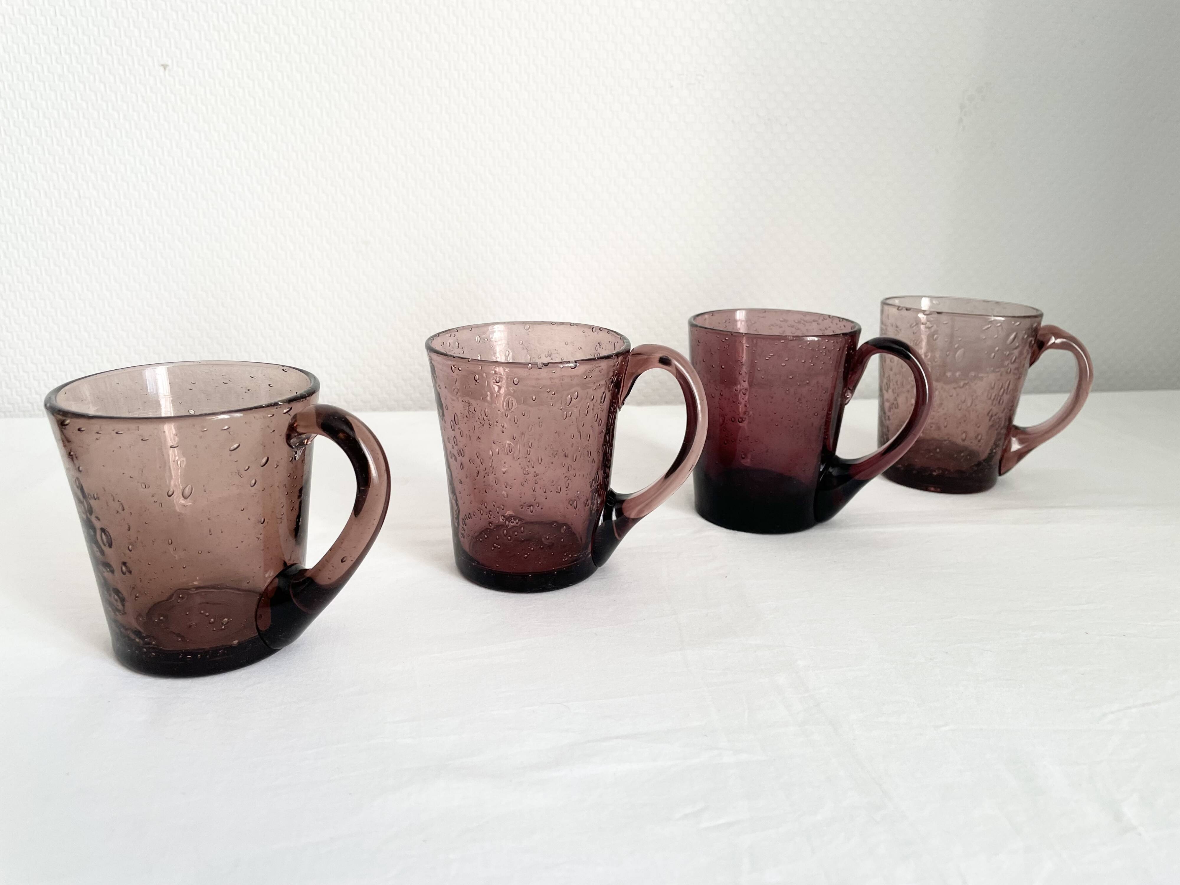 Purple biot blown glass mugs