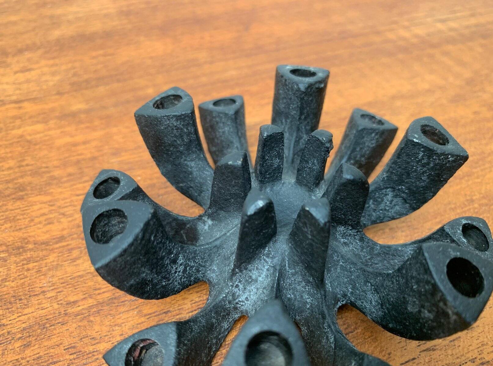 Brutalist cast iron candlestick from mid-century Japan by Jens H. Quistgaard, 1960s.