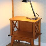 2 oak veneered cross-braced bedside tables