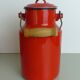 Set milk pot, kettle, coffee maker and red enamelled strainer