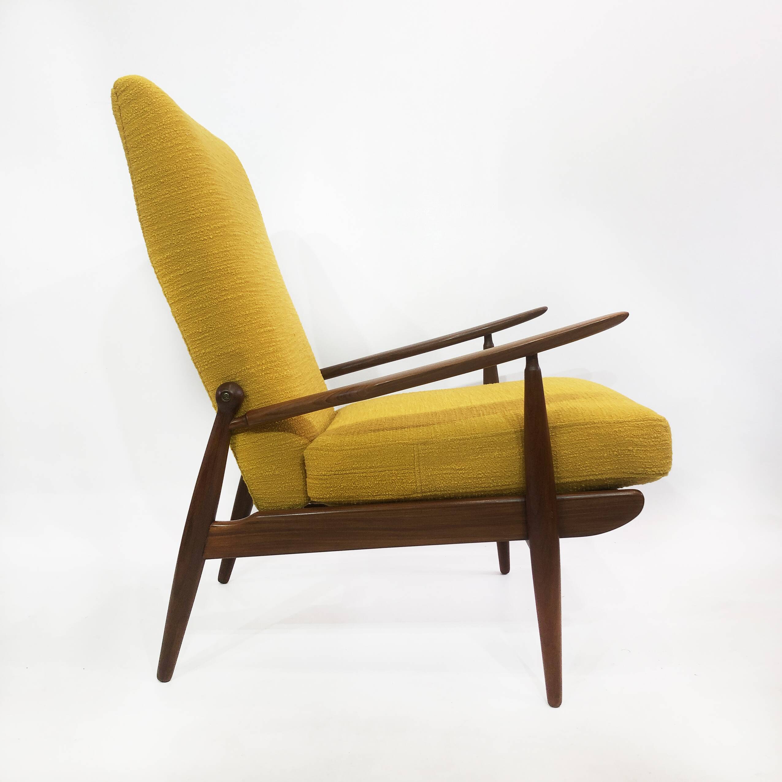 1960s High Back Yellow Bouclé Lounge Armchair Vintage Midcentury Lounge