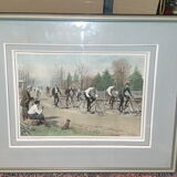 Gravure sous verre groupe de cyclistes