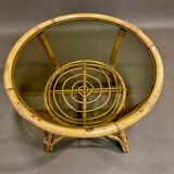 Table basse ronde en rotin 1960