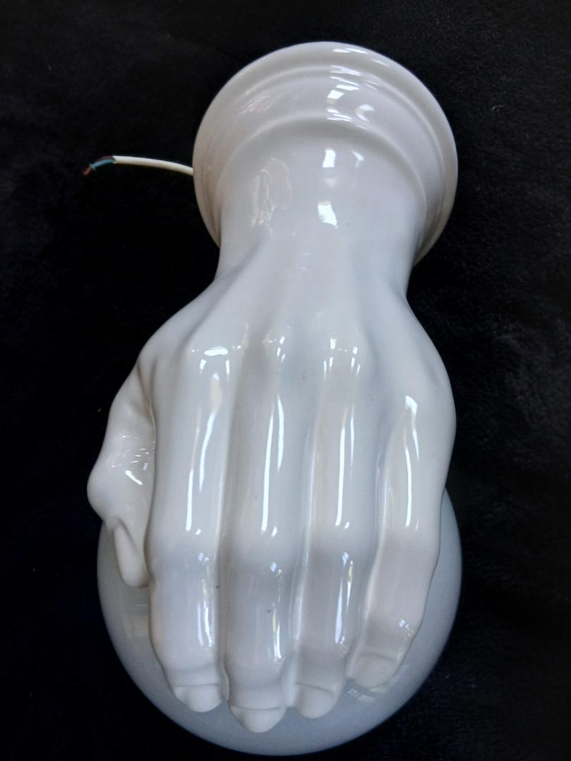 Giant hand-applied white ceramic Art Deco lamp.