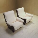 Pair of 1960s Italian Modern Walnut and Boucle Armchairs