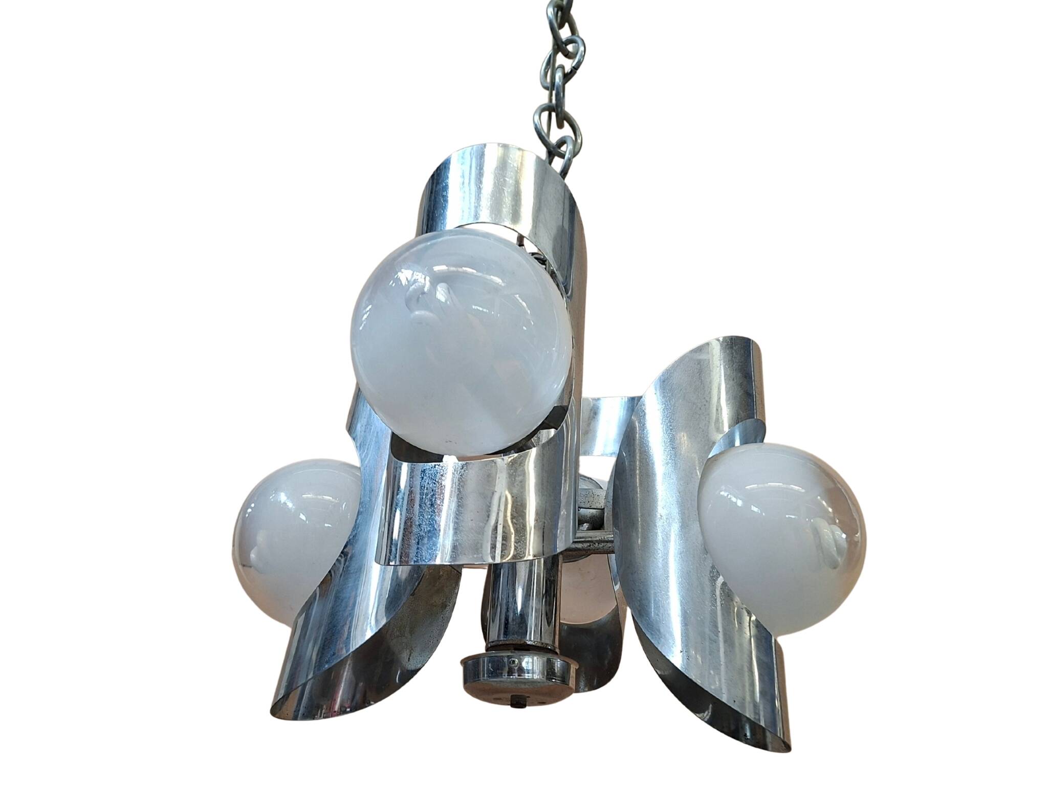 Iconico Lampadario Vintage Anni '70 – Design "Space Age" in Ferro Cromato