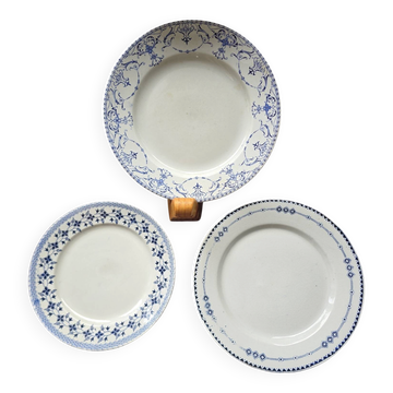 Lot assiettes dépareillées frise bleue 