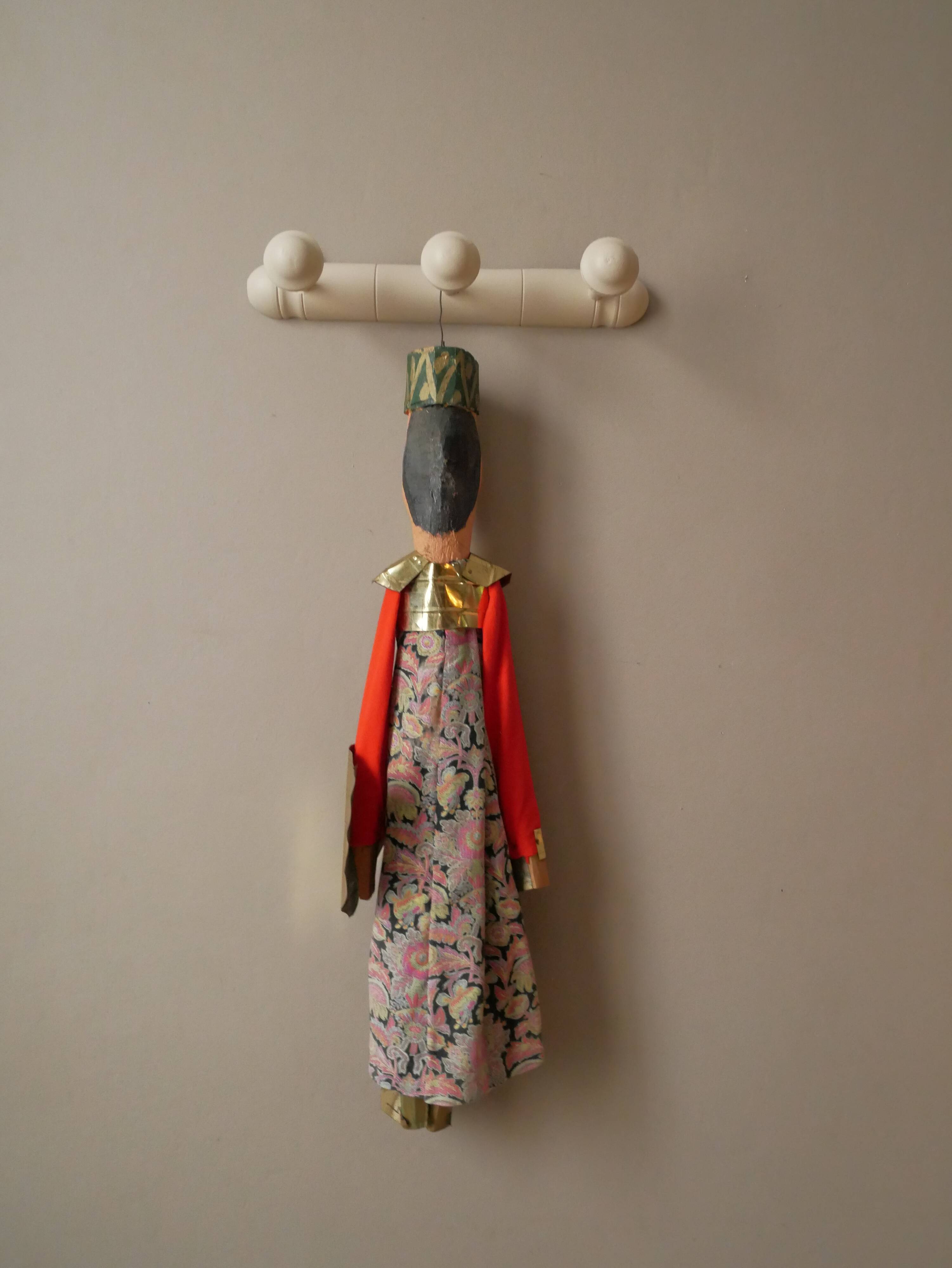 Old Turkish decorative puppet in wood and gilded metal, old toy, handcrafted