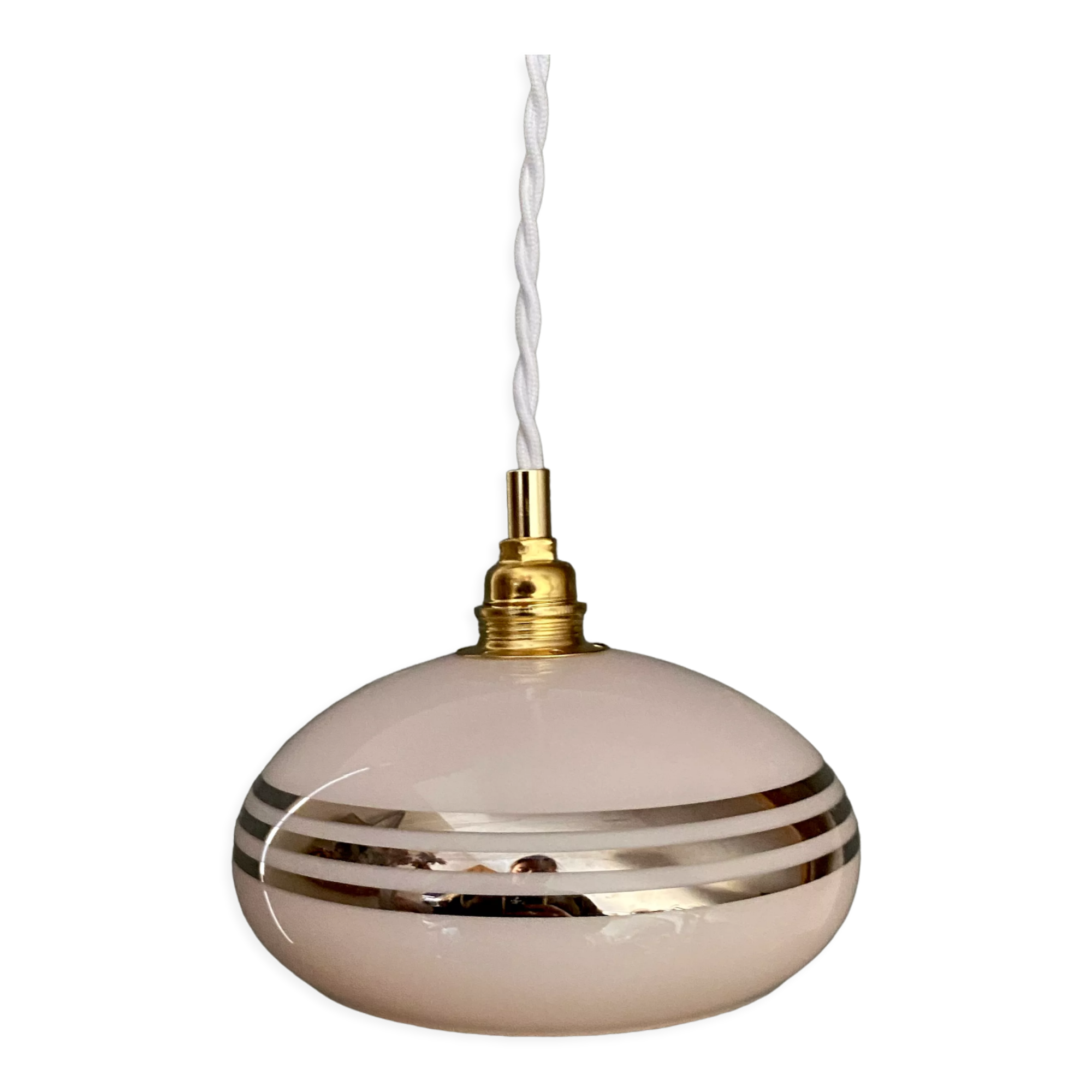 Vintage lamp in pale pink opaline and silver edging