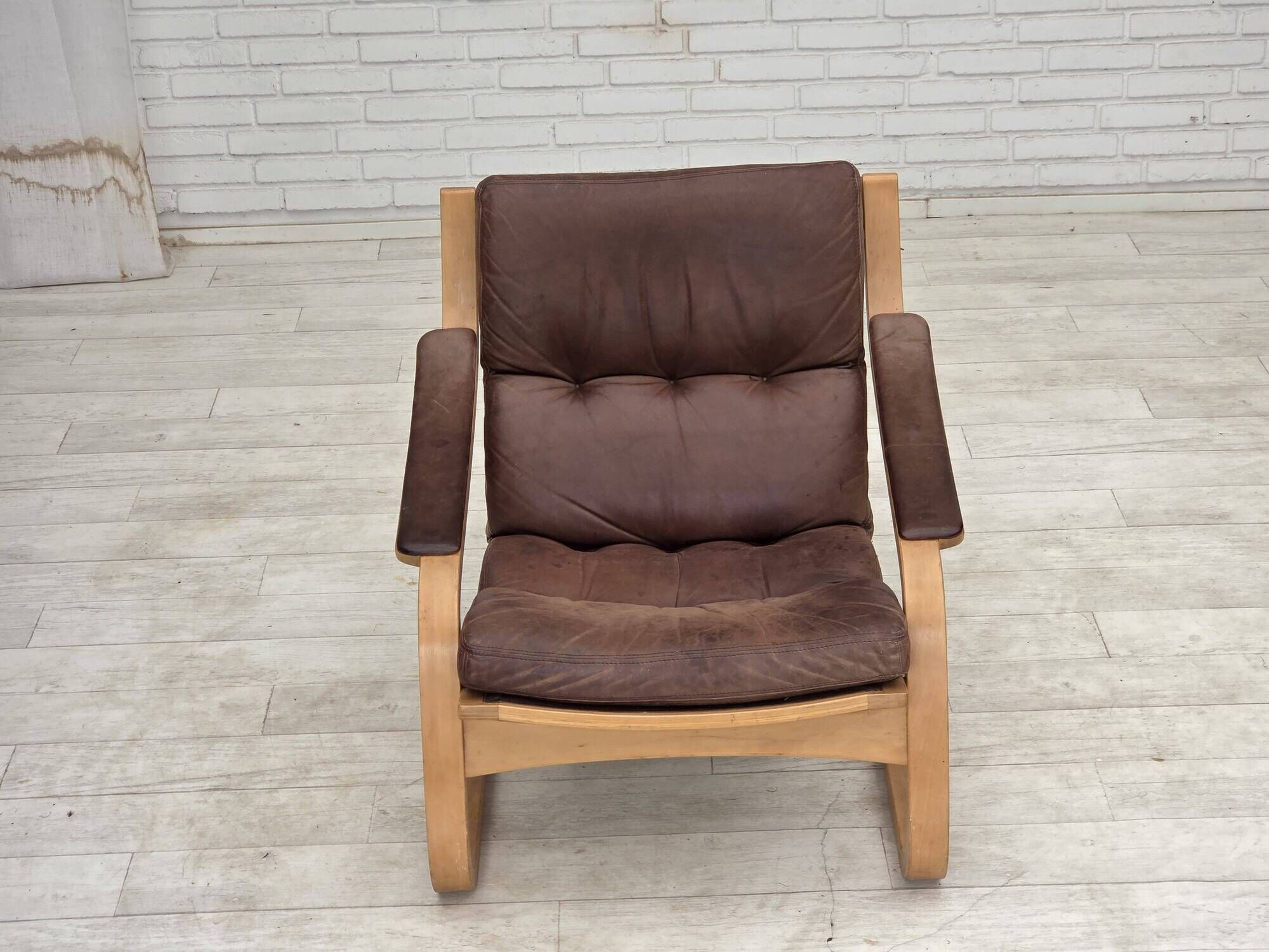 1970s, Swedish design by Åke Fribytter, armchair, leather, bentwood.