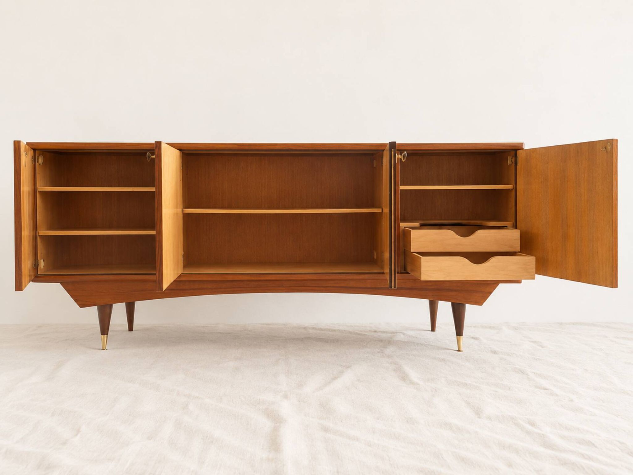Vintage enfilade from the 50s-60s in geometric fan marquetry.