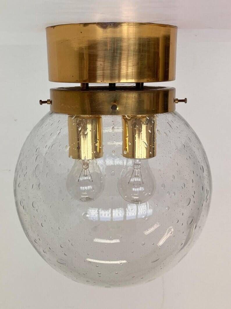 XXL Art Glass and Brass Ceiling Light, flushmount by Kamenicky Senov - 10pcs