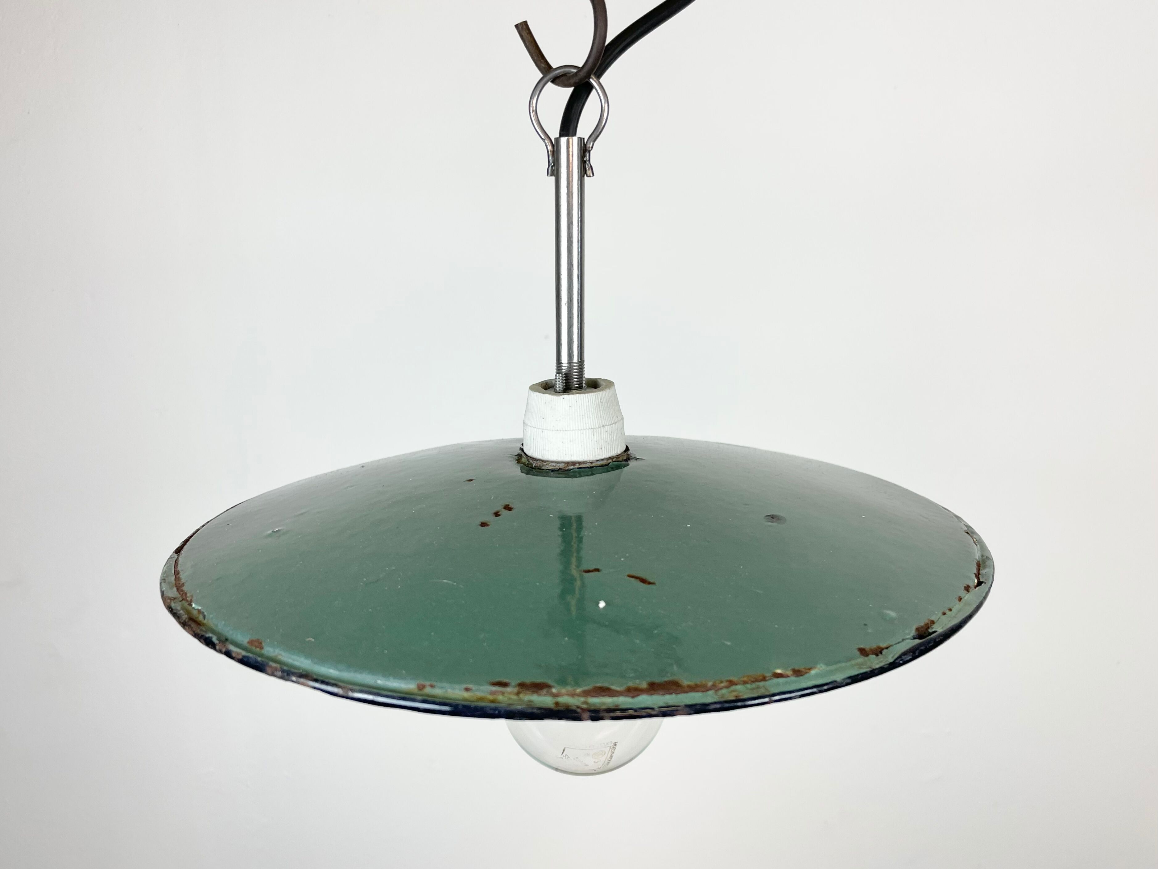 Industrial petrol enamel pendant light, 1970s