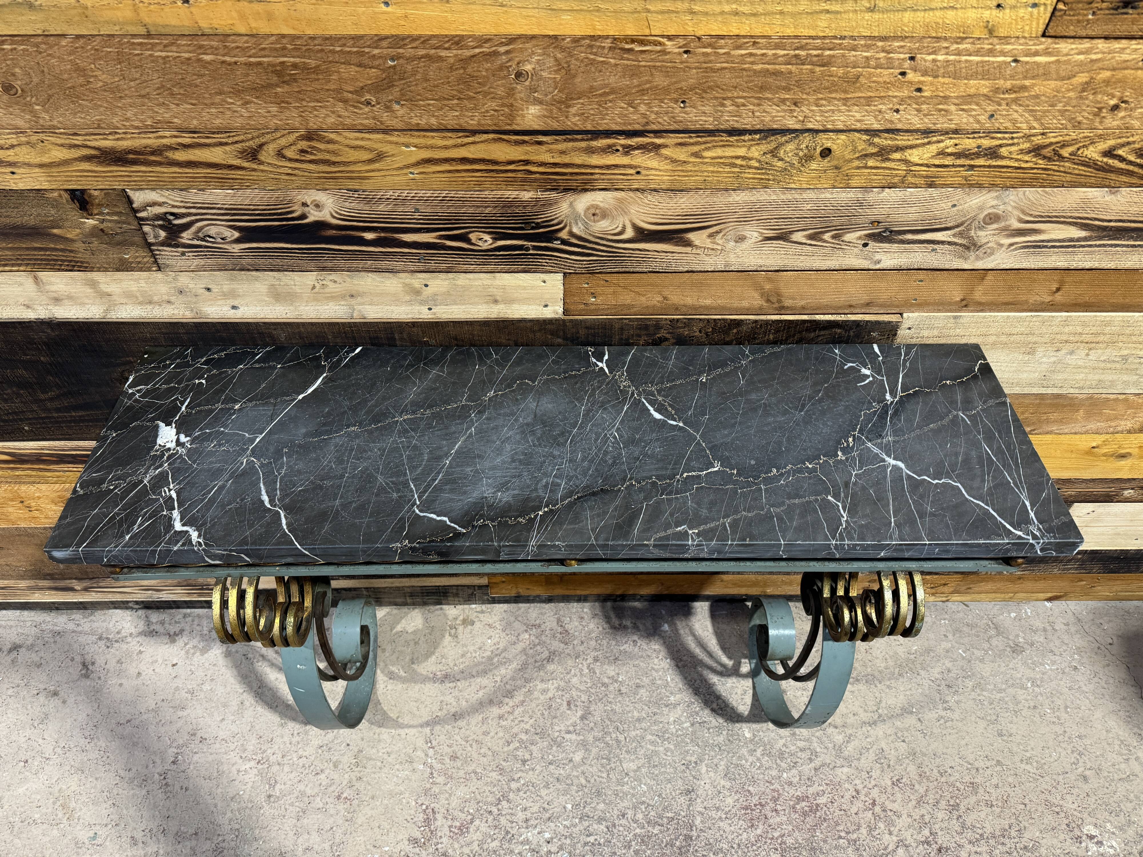 Art Deco marble and wrought iron console