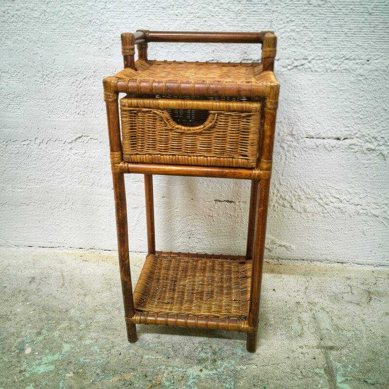 Woven wicker bedside table
