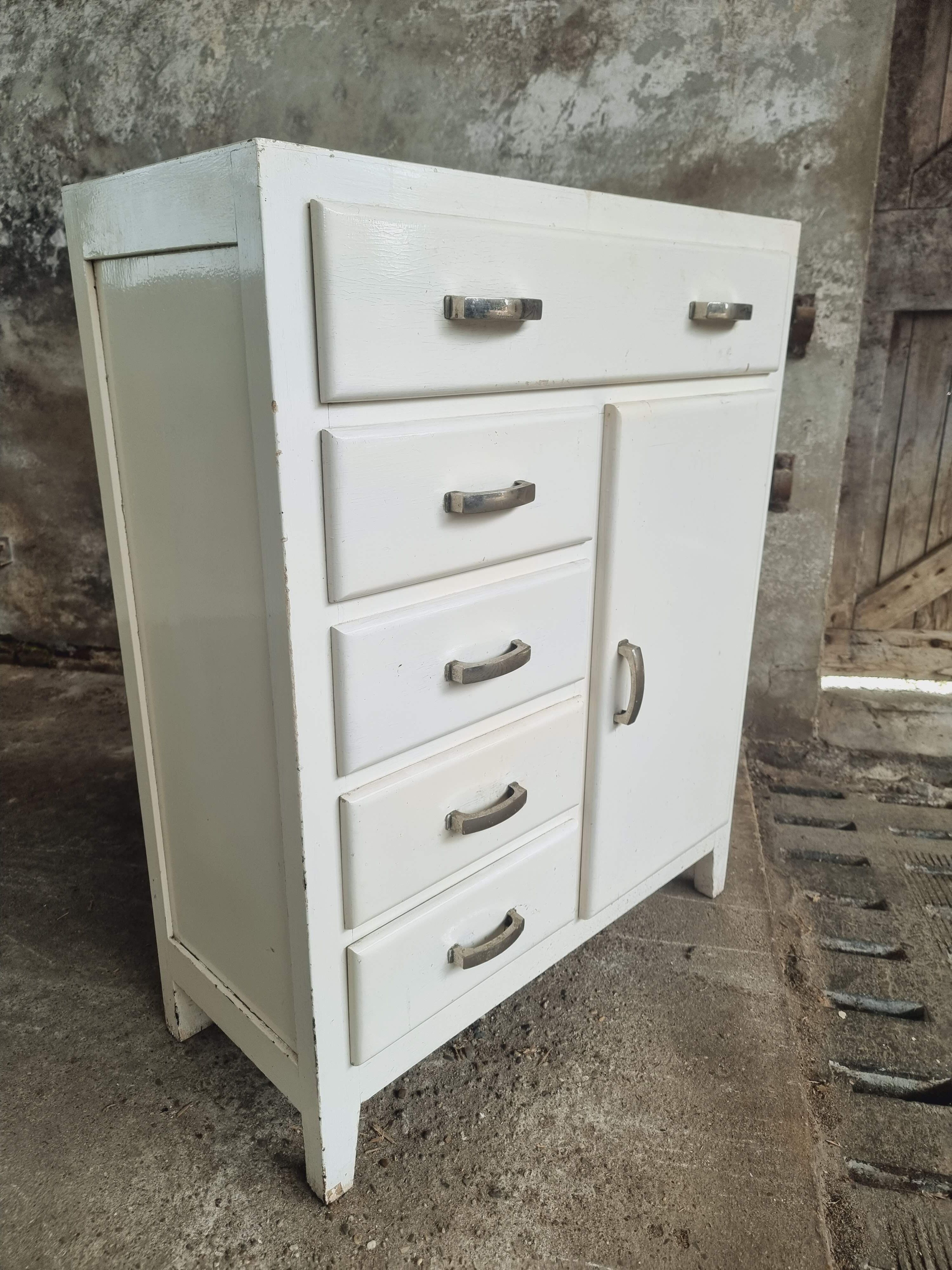 Brocante chest of drawers cream white sideboard 50s