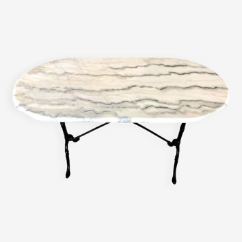 Table bistrot ovale marbre et fonte