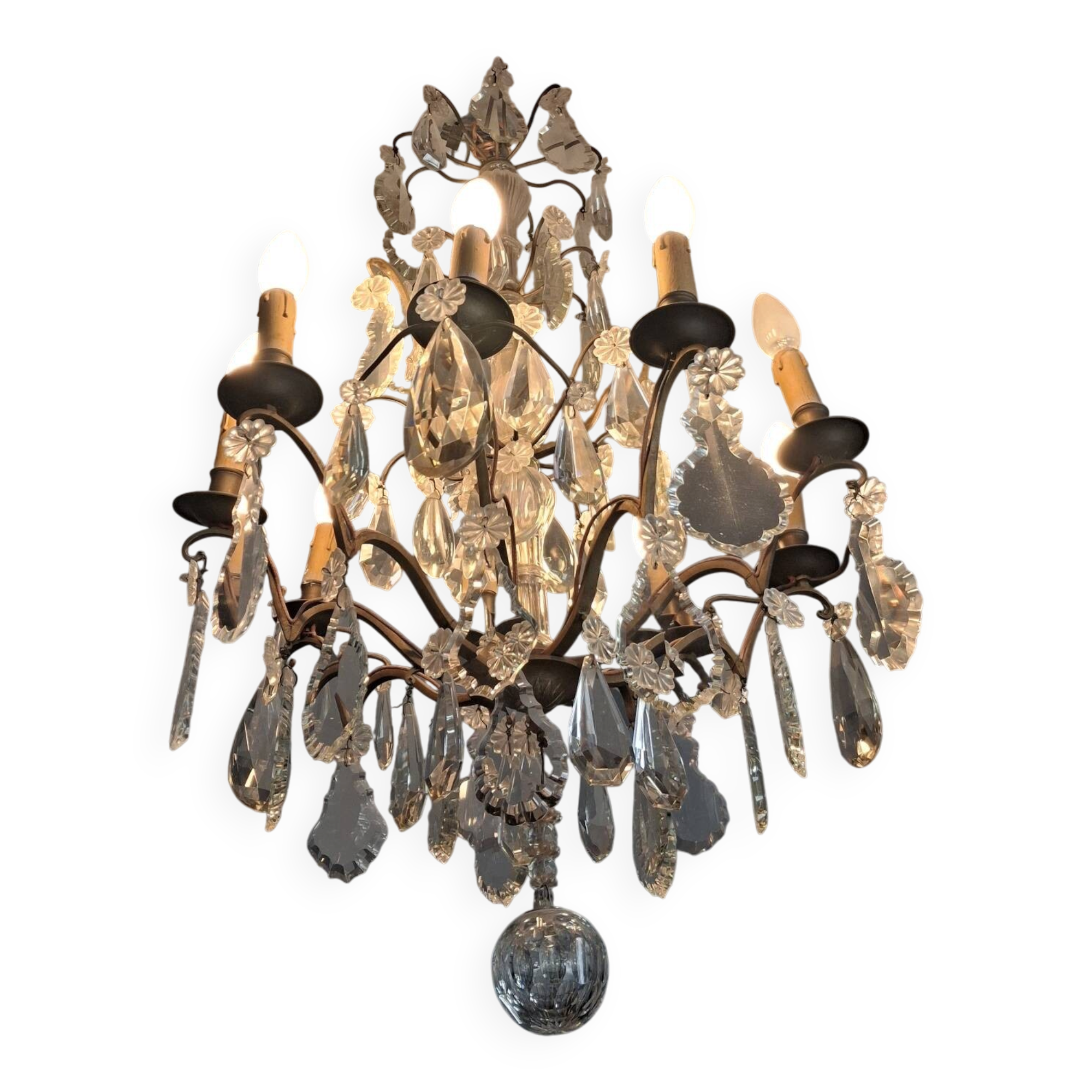 Bronze and crystal chandelier with 9 lights