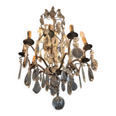 Lustre cage bronze et cristaux à 9 lumières