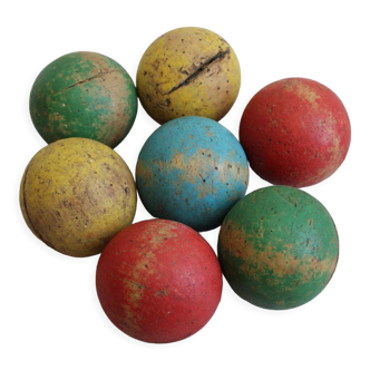 Lot de 7 boules en bois de croquet