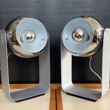 Pair of Eyeball lamps in chrome metal and aluminium