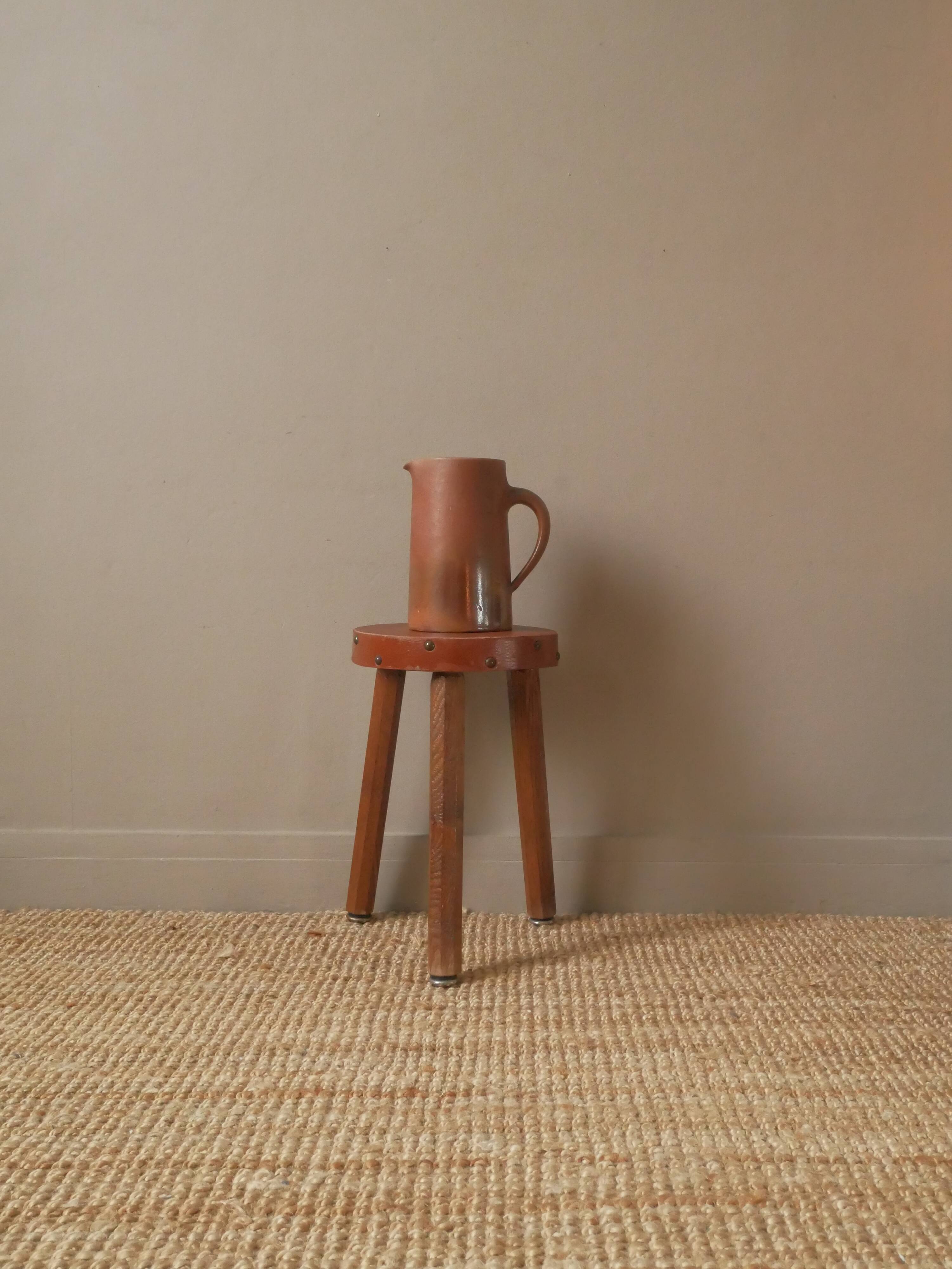 Pitcher vase with handle in vintage sandstone ceramic Scandinavian country decorative object
