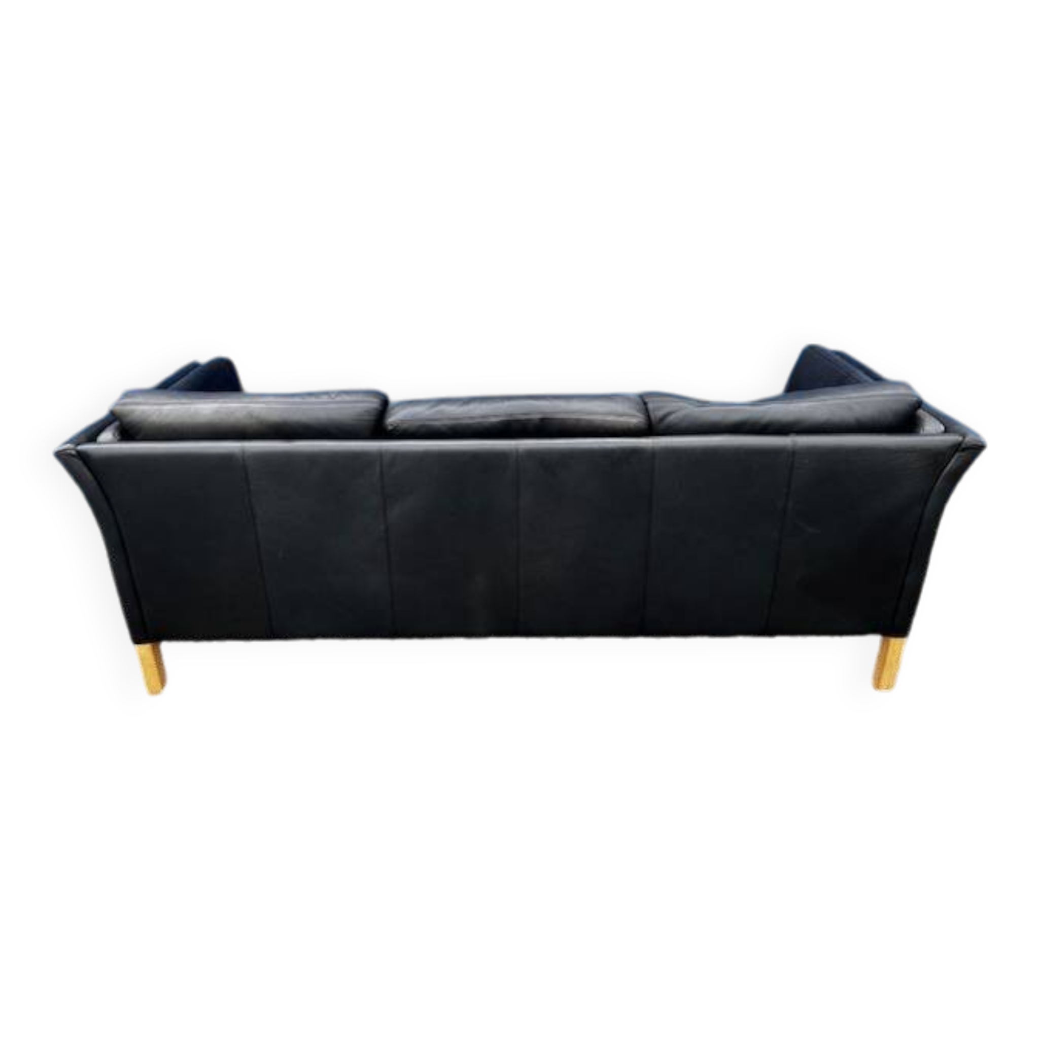 Danish vintage 3 setaer black leather sofa, 1970s