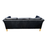 Danish vintage 3 setaer black leather sofa, 1970s