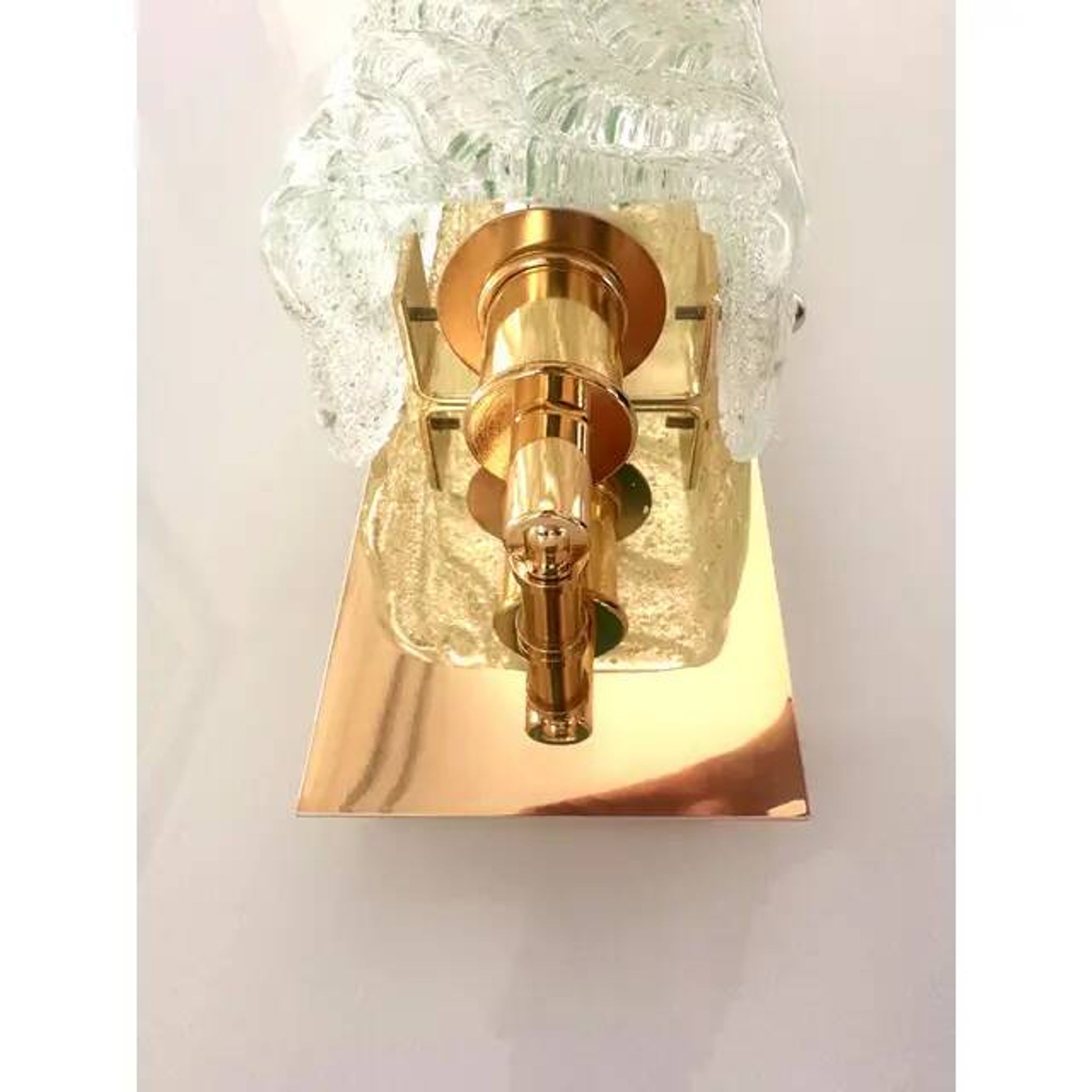 Luxury Gold 24k Wall Sconces With Green “Graniglia” Murano Glass Set of Two