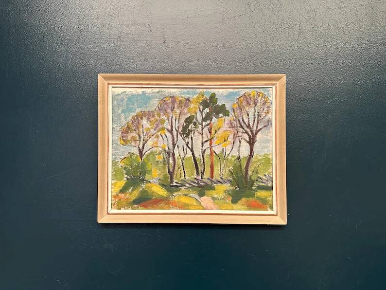 Original Swedish Oil on Panel - 'Forest Path'  – Unsigned Vintage & Framed