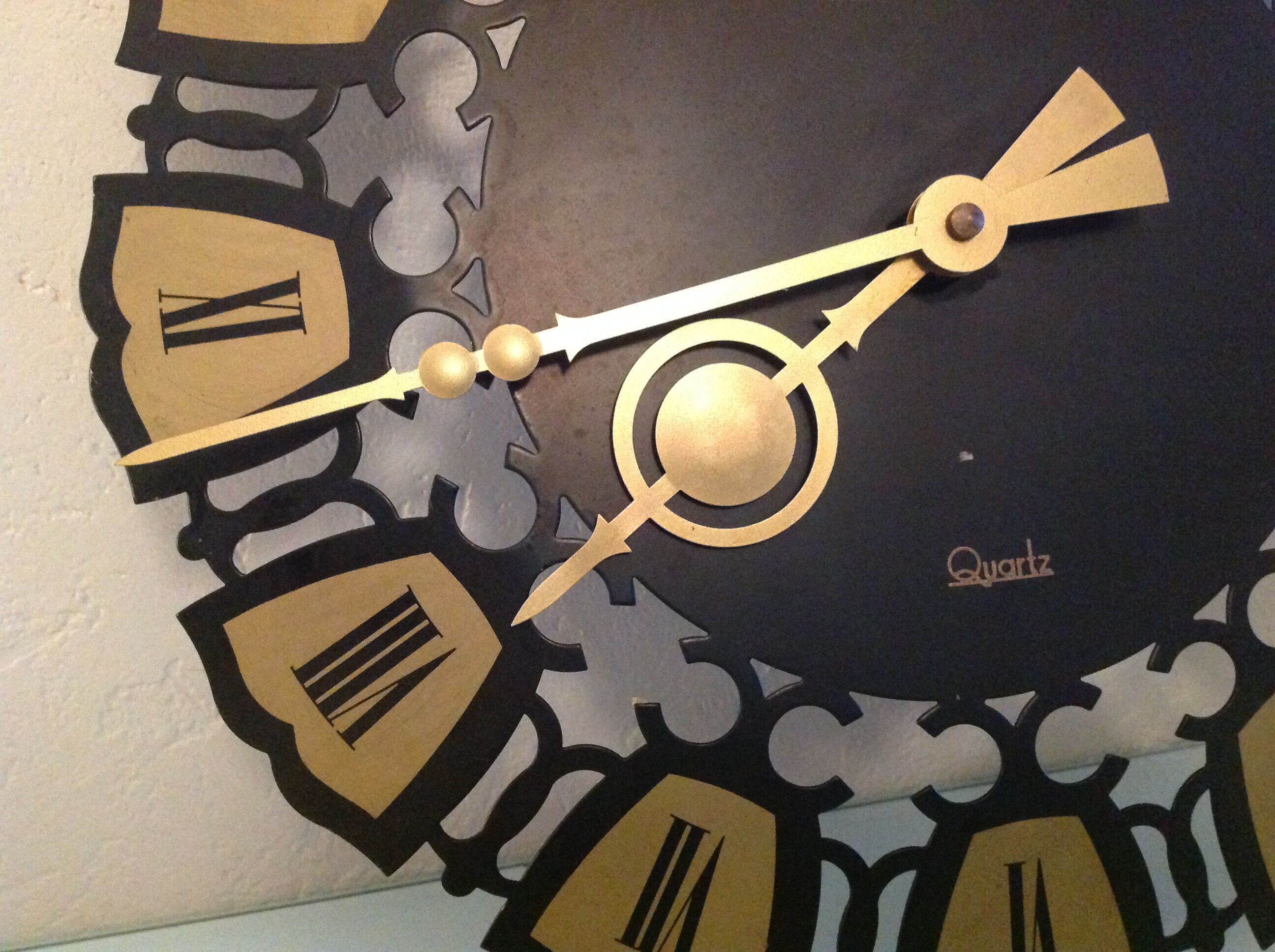 Black and gold metal clock by Meister Anker / vintage 60s-70s