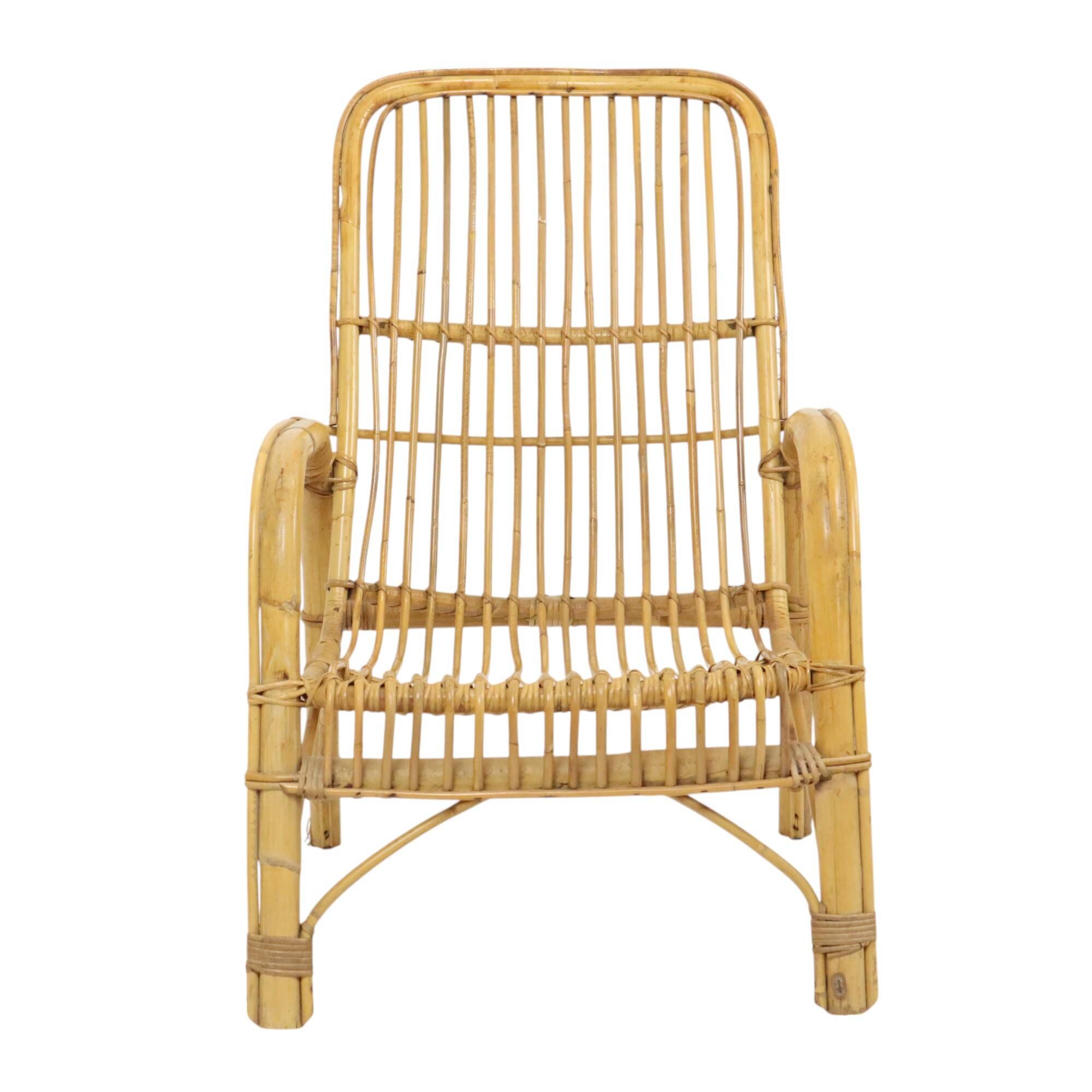 Italian rattan armchair, French Riviera style; Bohemian style side table