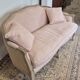 Louis XV style bench sofa in pink fabric and burlap