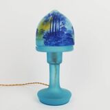 Lampe champignon Art déco en verre bleu