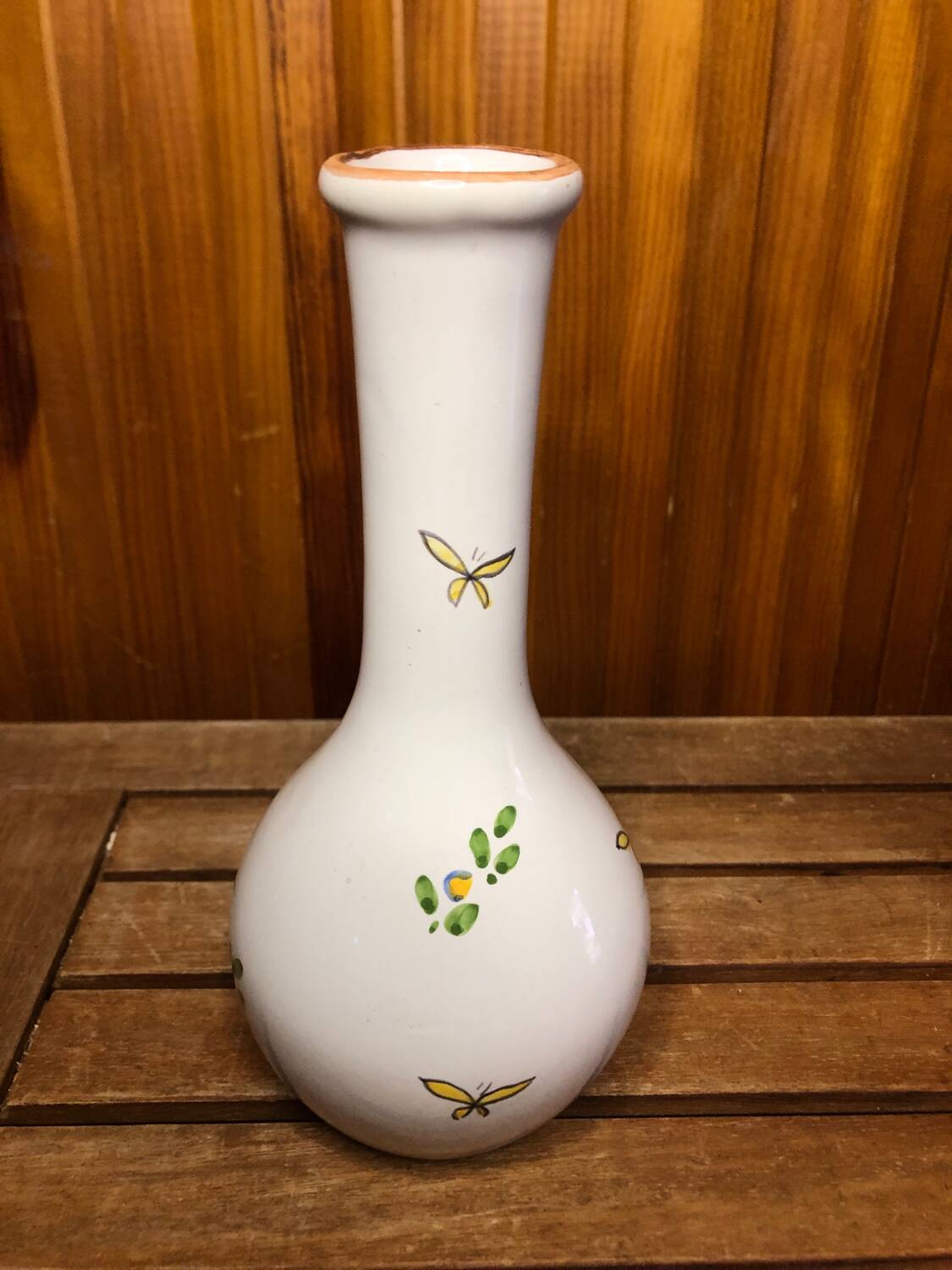 Old Vase Soliflore MOUSTIERS White Ceramic Vintage Painted Decor #A484